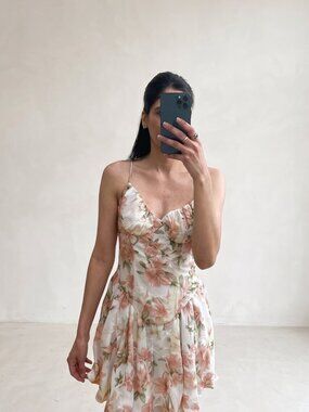 Shein Floral Mini Dress | Pastel Pink & Green | Fit & Flare Summer Dress XS